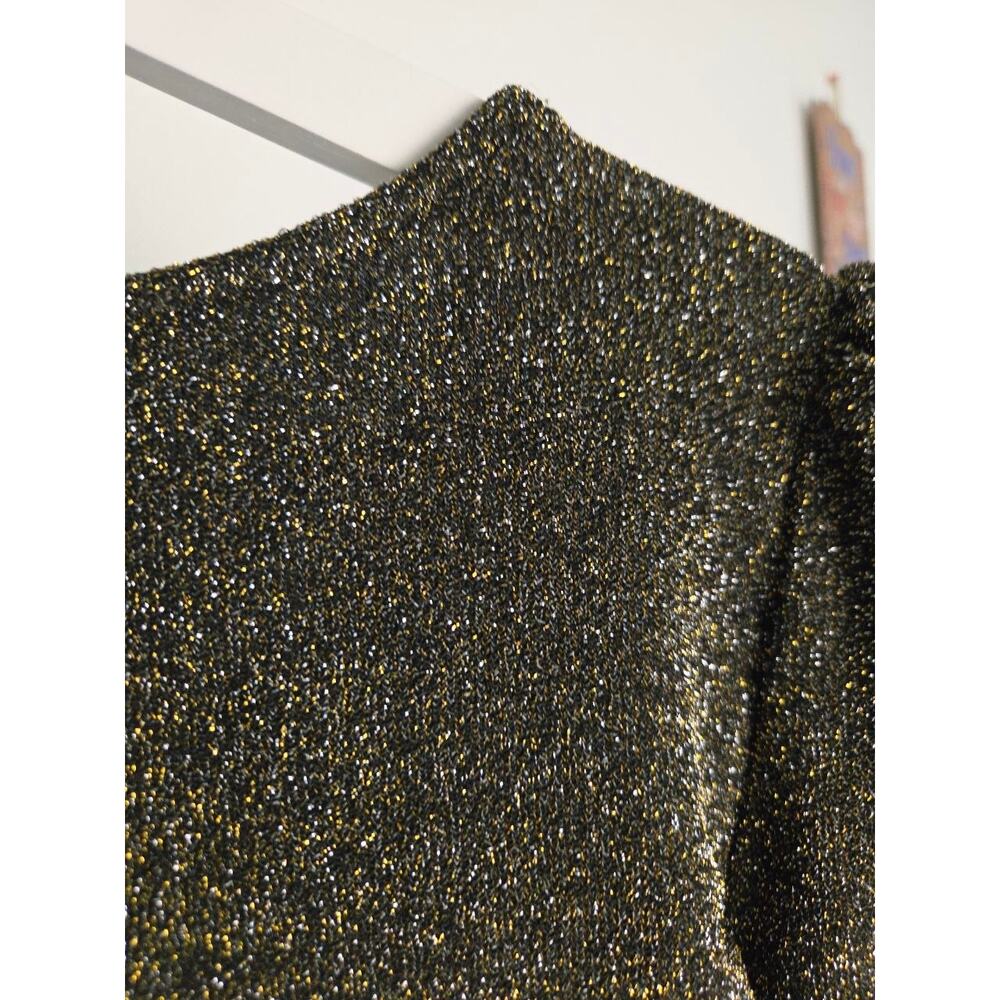 Alex & Parker Metallic Lurex Puff Sleeve Top Small Gold Balloon Sleeve Blouse - Picture 4 of 10